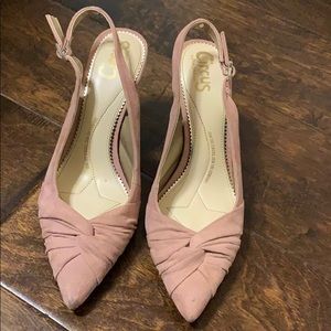 Sling back baby pink heels